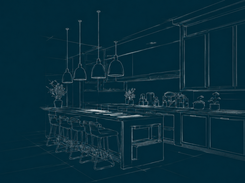 Blueprint Kitchen with Pendant Lights