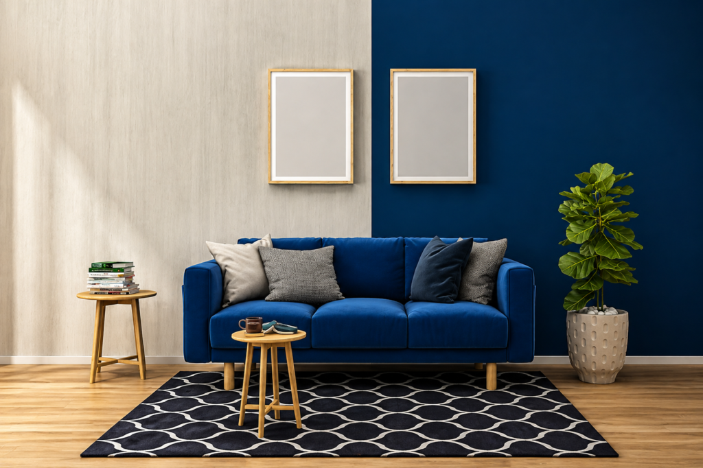 Modern Blue and Beige Living Room