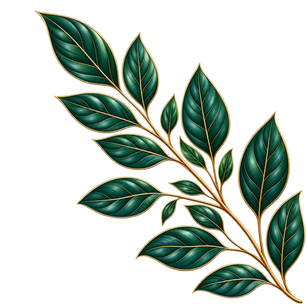 Glossy Emerald and Gold Botanical Sprig