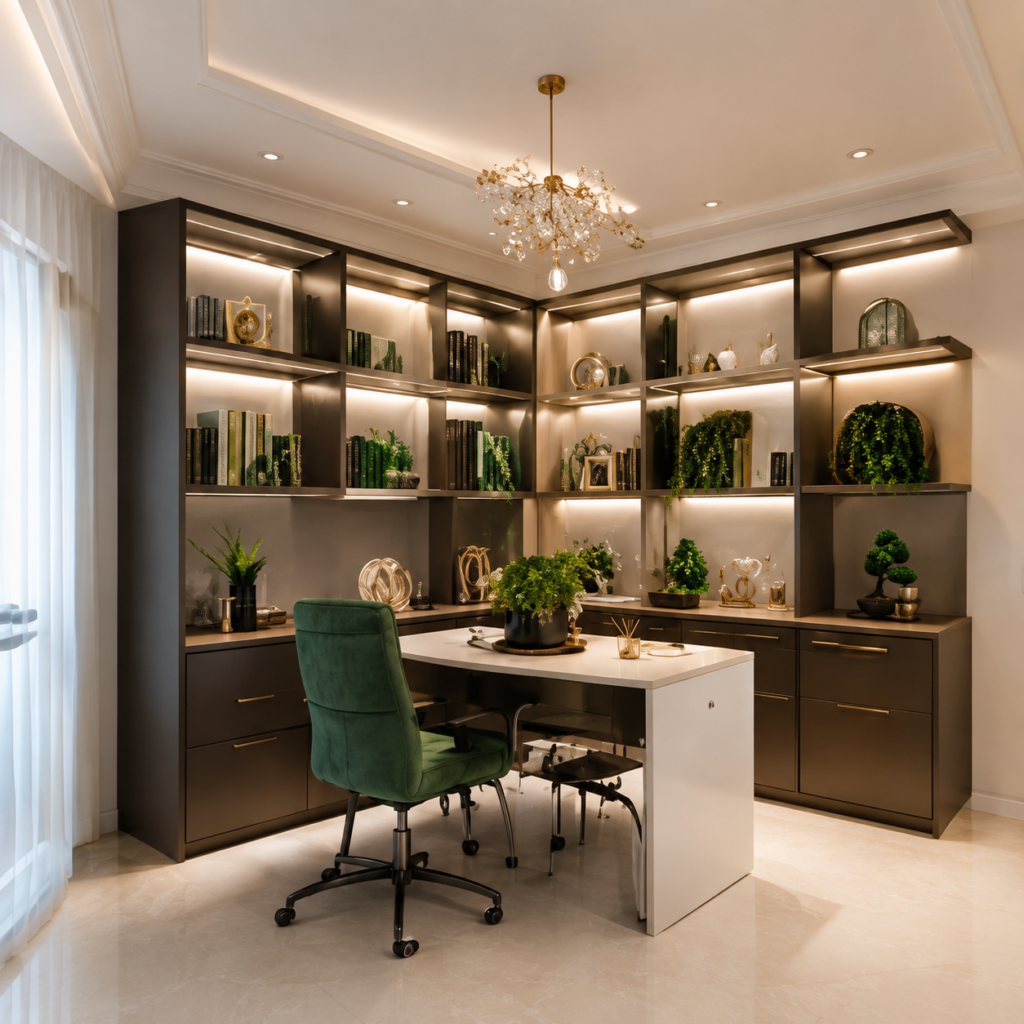 Luxurious Green-Accented Home Office