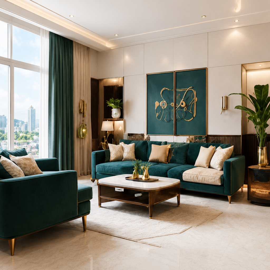 Luxurious Teal Living Room Retreat