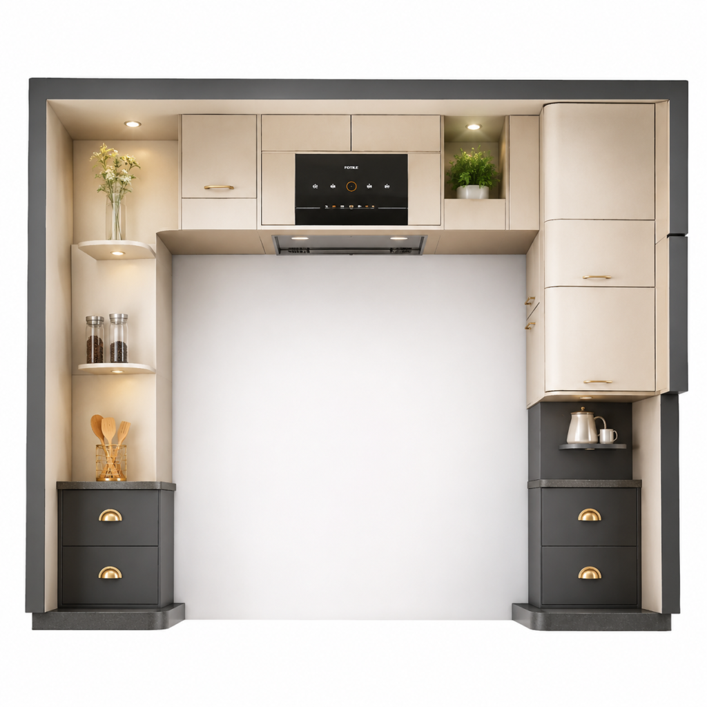 Minimalist U-Shaped Kitchen in Cream and Charcoal