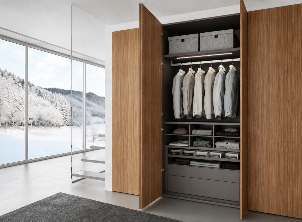 Minimalist Wardrobe Overlooking Snowy Forest