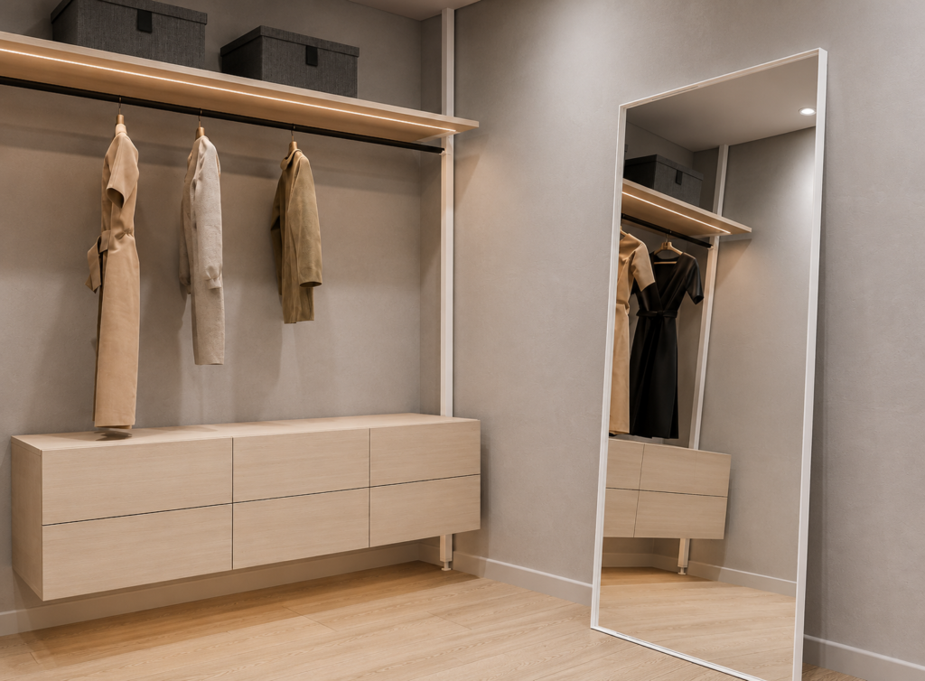 Minimalist Warm-Toned Walk-In Closet