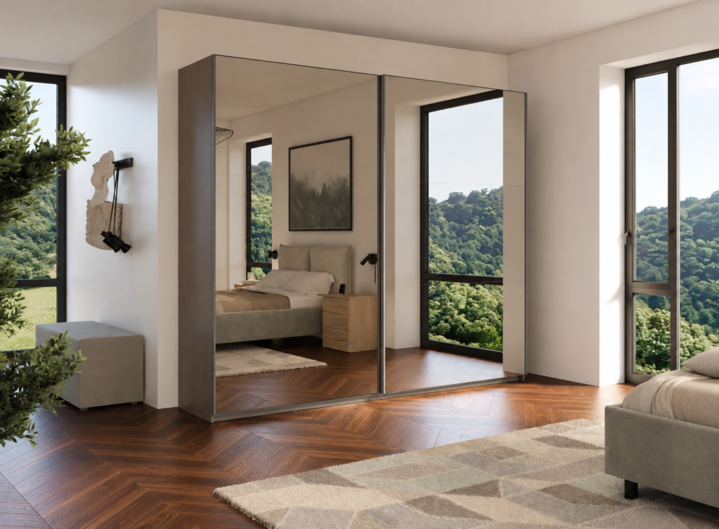 Mirrored Wardrobe in a Sunlit Retreat