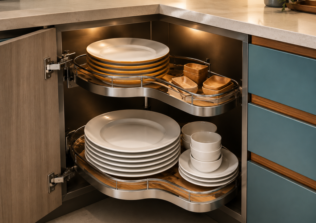 Modern Corner Cabinet with Lazy-Susan Storage
