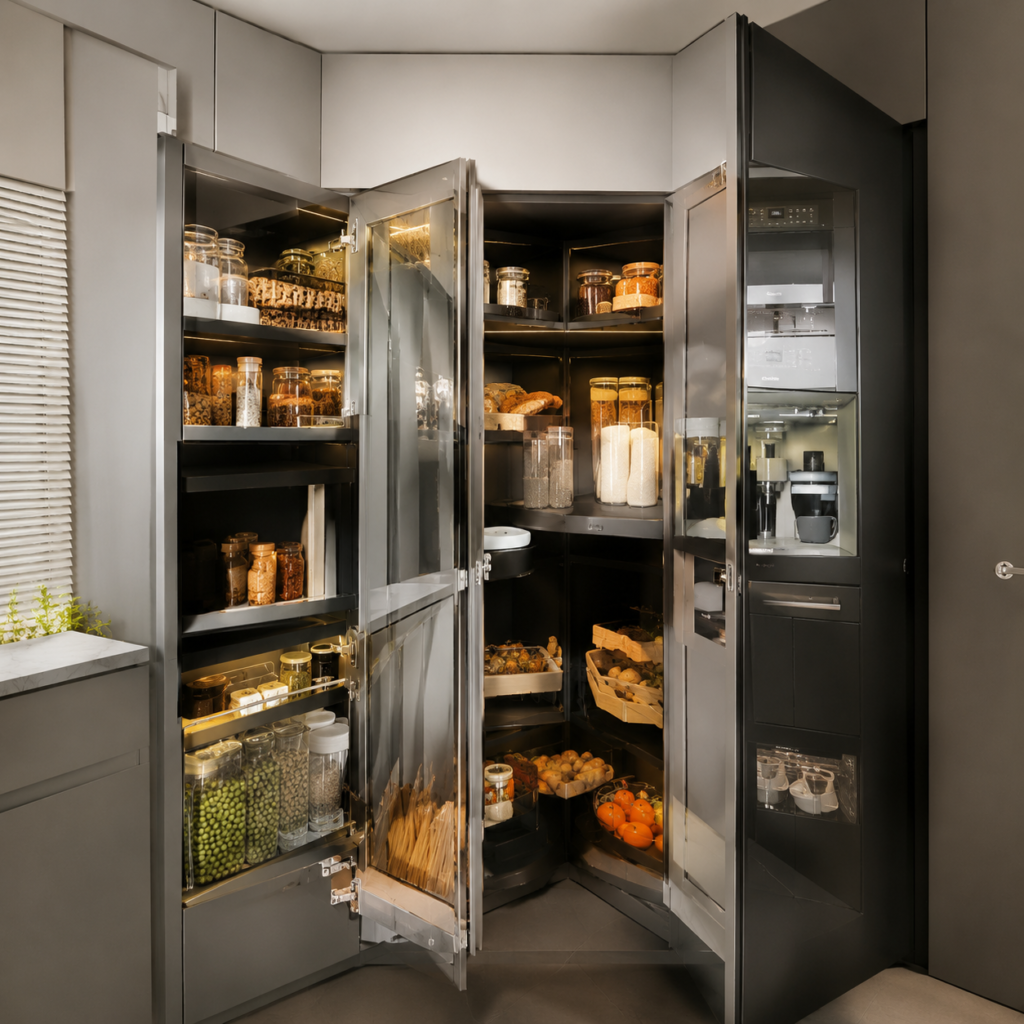 Modern Kitchen Pantry with Warm Lighting