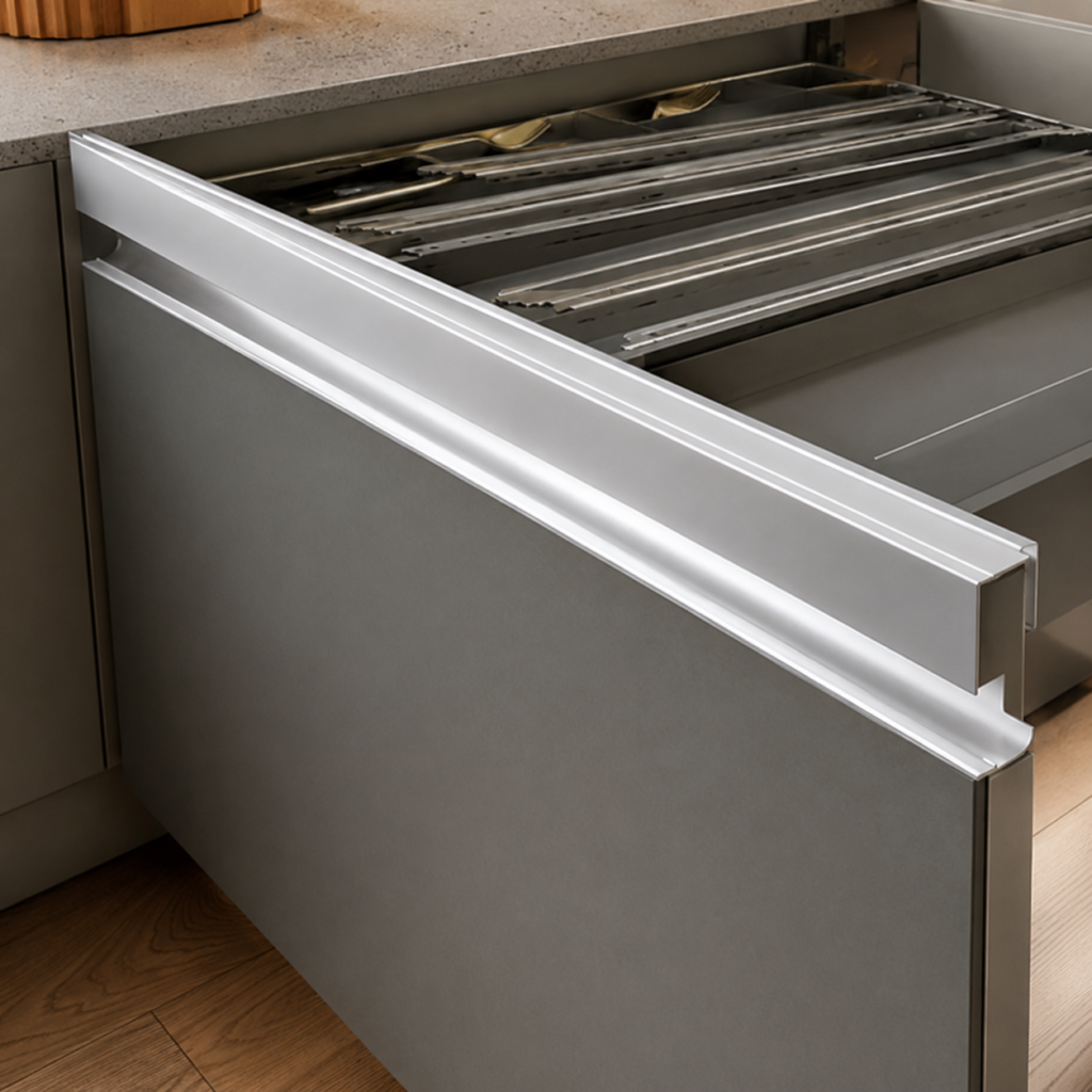Open Modular Kitchen Drawer with Metal Organizer