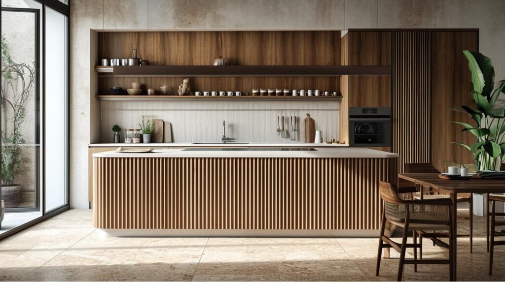 Open shelves combined with closed storage