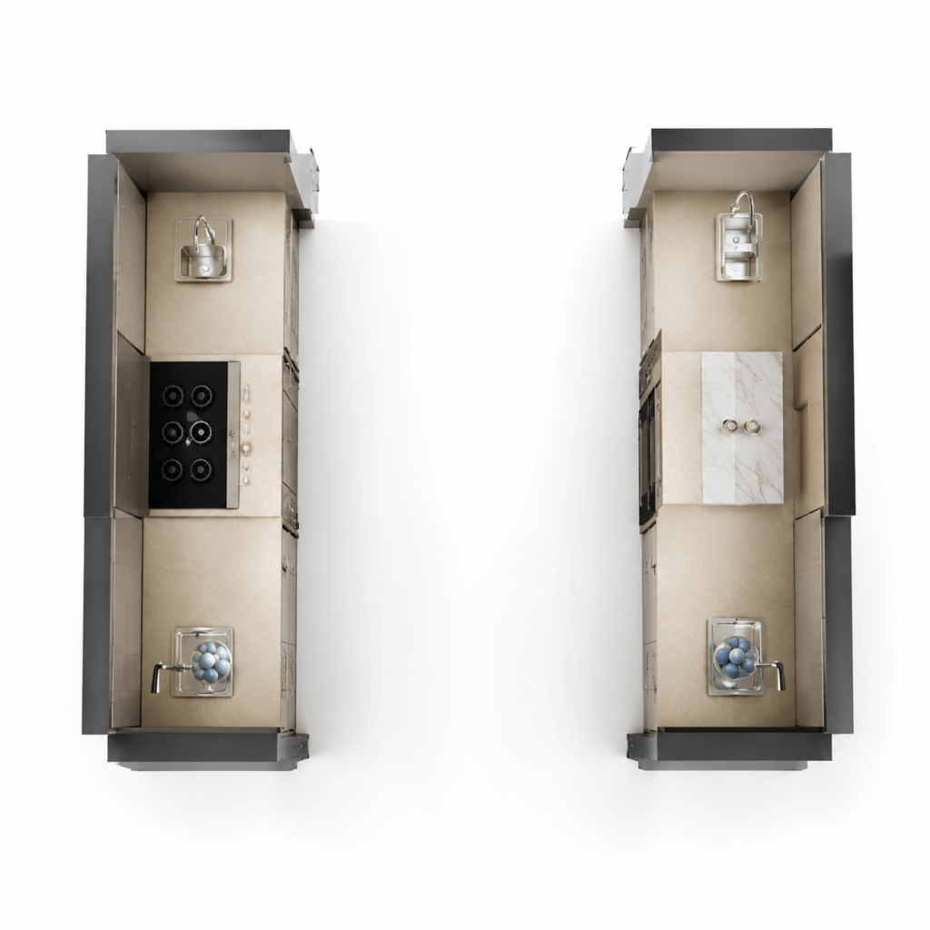 Symmetrical Modern Kitchen Aerial View