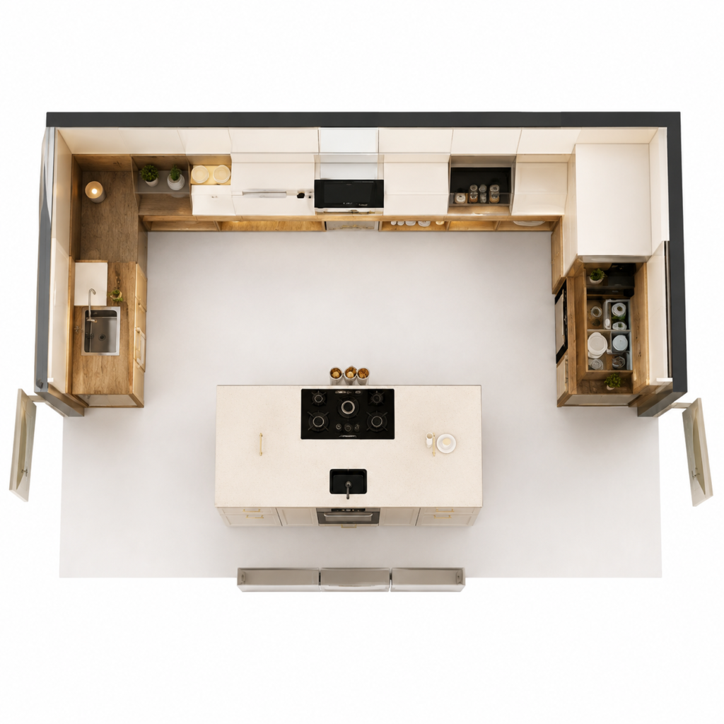 Symmetrical Modern Kitchen Overhead View