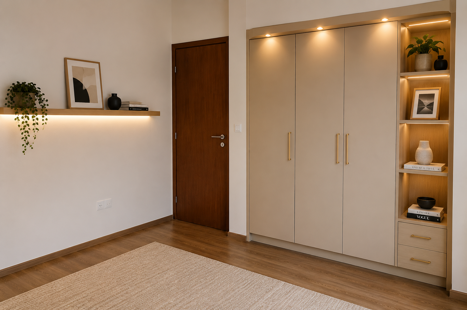 Warm Minimalist Bedroom Closet Nook