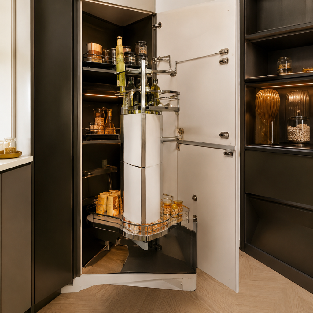 Warm Modern Pull-Out Pantry in the Kitchen