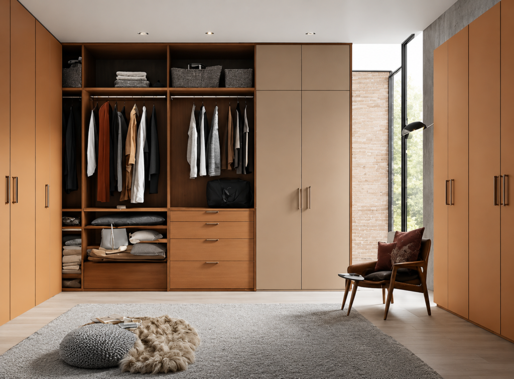 Warm Modern Walk-In Closet Retreat