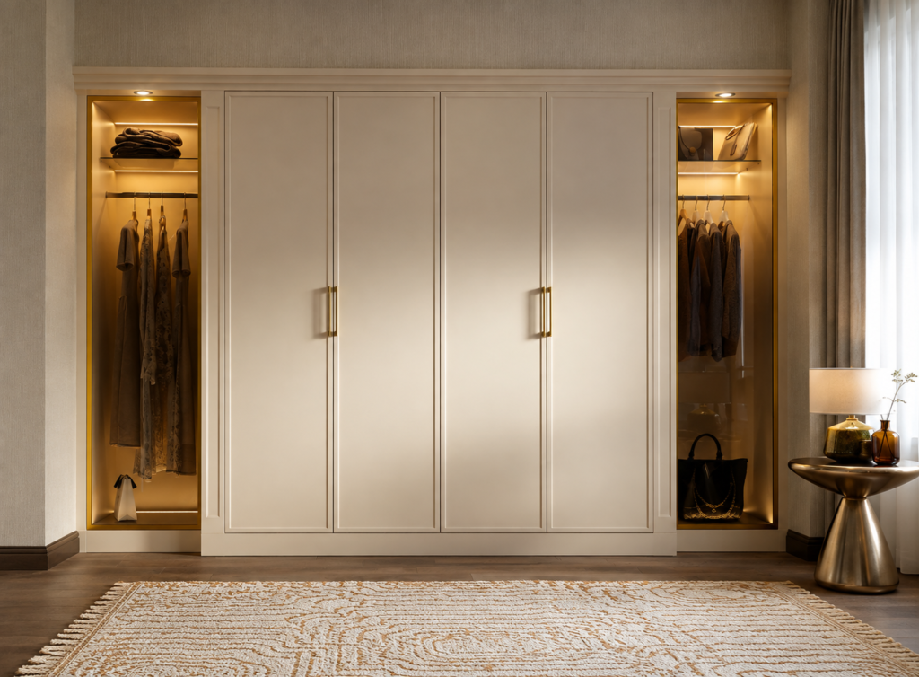 Warmly Lit Luxury Wardrobe Interior