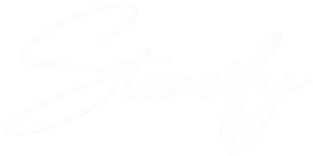 White Cursive Stoneify Logo